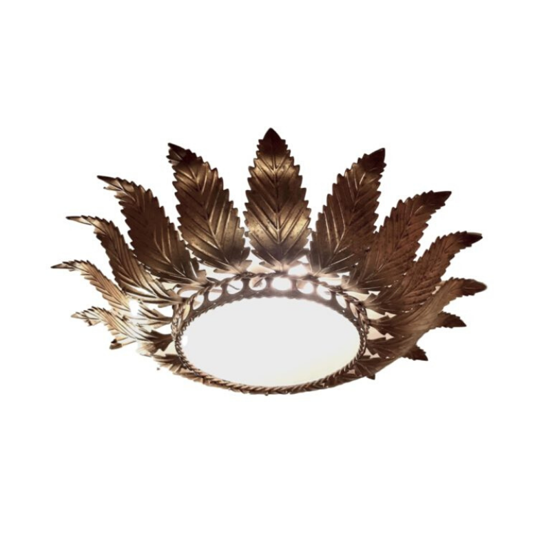 Art Deco Acanthus Leaf Gilded Metal Flush Mount, 1930s