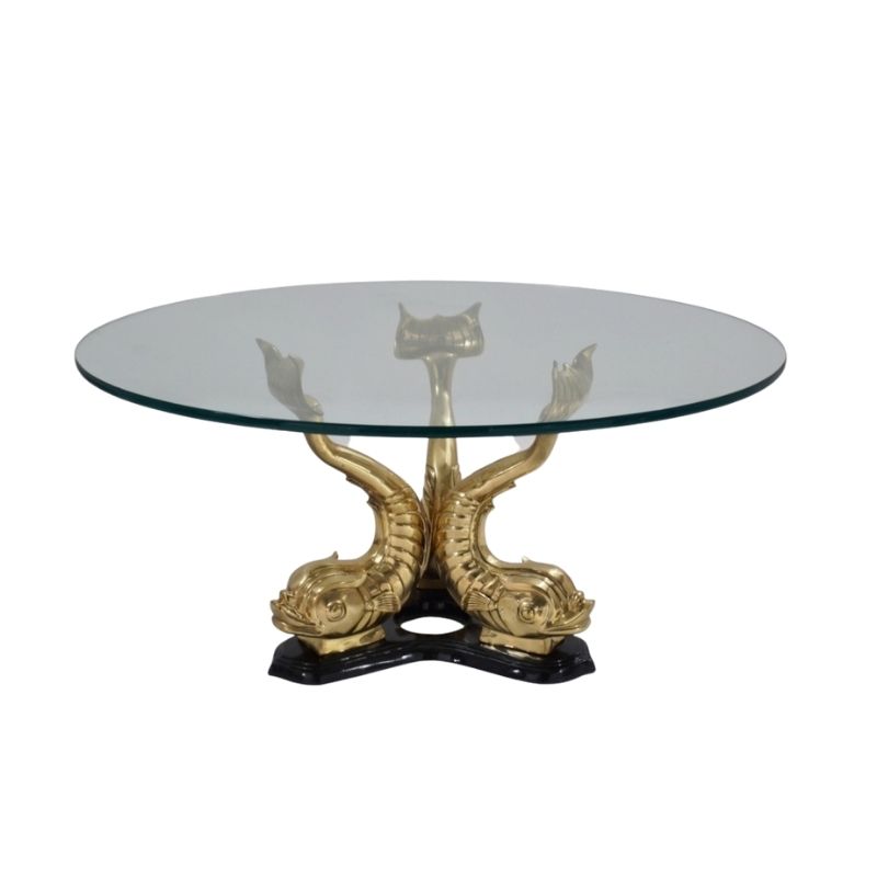 Vintage bronze dolphins coffee table, Maison Charles, 1960`s ca, French