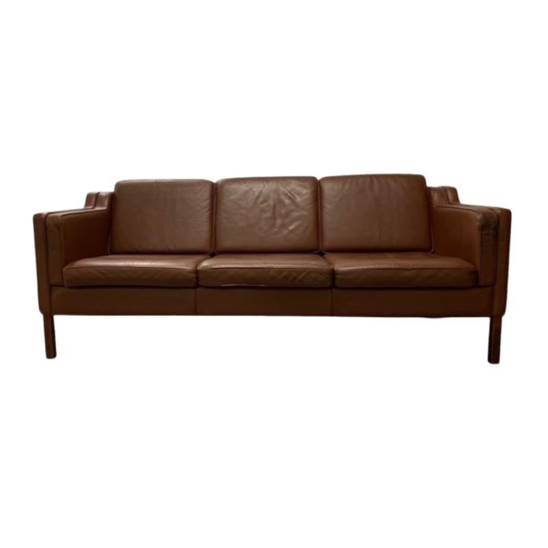Vintage Danish Three Seater Leather Sofa by Stouby